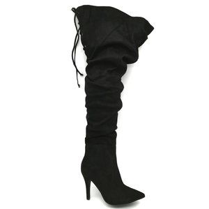 Nadia x FTF Womens Ophelia 17 Thigh High Boot Black Back Laces Zip High Heel 8W